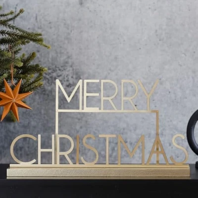 Image of Ginger Ray Gold Metal &#039;Merry Christmas&#039; Sign Tabletop Fireplace Decoration