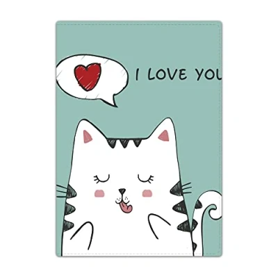 Image of Passport Holder Cover, PU Leather Travel Wallet Case Organiser for Passport, Business Cards, Credit Boarding Passes (Love cat)