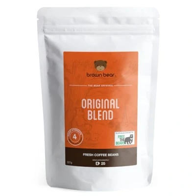 Image of Medium Dark Roast Strong Espresso Coffee Beans 227g Brown Bear Original Blend Suitable For All Machines Strength 4 Donation to Free The Bears