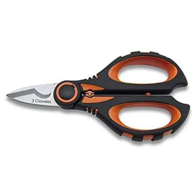Image of 3 Claveles Electrician Scissors 6.3 Inch Multi Function with Heavy Duty Professional Wire Stripper