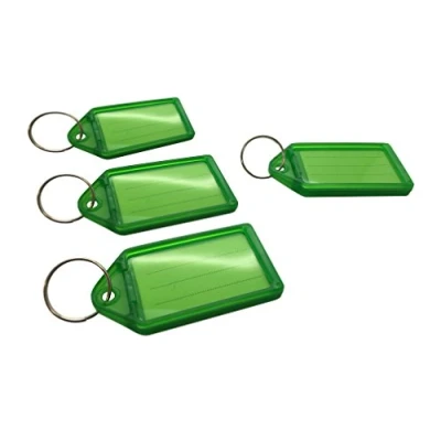 Image of Pack of 50 Large Green Coloured Identity Tag Key Rings Sliding Fob Keyrings