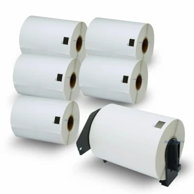 Image of BETCKEY 6 Rolls DK 11241 Labels with ONLY 1 Reusable Label Holders, 102mm x 152mm, 1200 Shipping Using for Ql Printers
