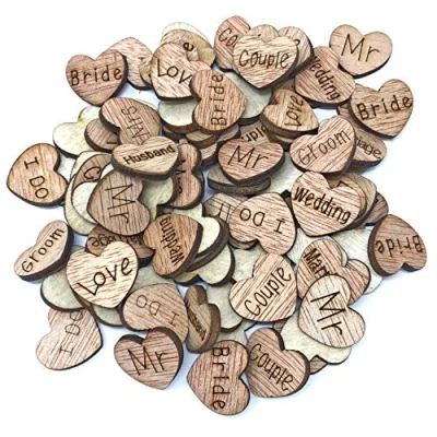Image of 15mm Wedding Mix Love Hearts Wooden Shabby Chic Craft Scrapbook Vintage Confetti (500)