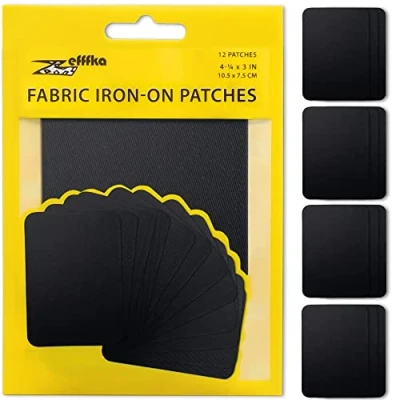 Image of ZEFFFKA Fabric Iron on Patches Inside &amp; Outside Strongest Glue 100% Cotton Black Repair Decorating Kit 12 Pieces Size 3&quot; by 4 1/4&quot; (7.5 cm x 10.5 cm)