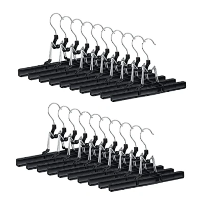 Image of Relaxdays Metal Trouser Hangers Pack of 20, 360 Swivel Hooks, Firm Clamps, Skirt Holders, Rubberized, 26 cm, Black