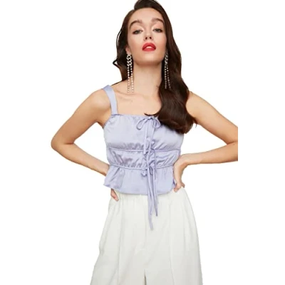 Image of Trendyol Women Fitted Bodycon Square Collar Woven Blouse Lilac