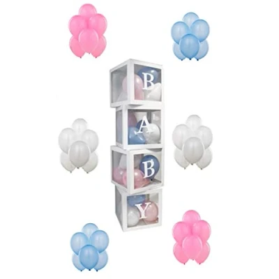 Image of Eurowrap Baby Shower Balloon Boxes New Boy Girl Newborn Celebration Decoration Blue Pink Decor Includes 16 Balloons 30cm x