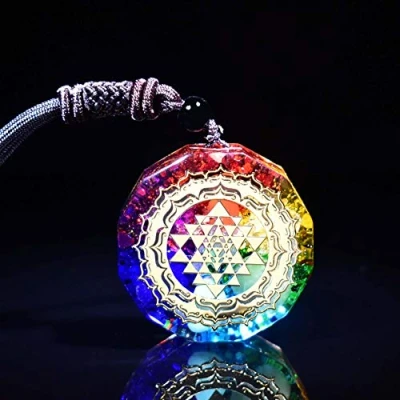 Image of JINGERL Wholesale Orgonite Pendant Sri Yantra Necklace Sacred Geometry Chakra Energy Meditation Orgone (Metal color : 1)