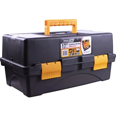 Image of 17&quot; Multi Functional Cantilever Storage Box 2 storey trays. with robust lid an integral handle and dual safety catches a tough plastic body.