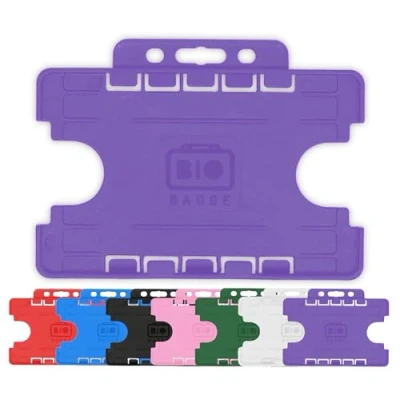 Image of 10x Purple Double Sided Rigid Slide in Open Faced ID Card Holders Horizontal/Landscape Identity Plastic Holder Holds a 86mm 54mm cr80 Credit Sized PCL Media ltd