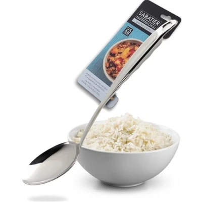 Image of Sabatier Professional Large Metal Serving Spoon Mirror Polished Stainless Steel Cooking Presenting Mash, Salads &amp; Desserts. Strong Construction. 5 Year Guarantee, Dishwasher Safe