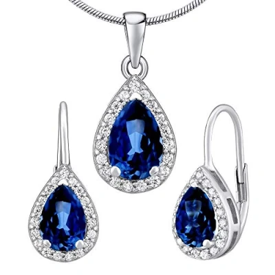 Image of SILVEGO LPS0341BS Women 925 Sterling Silver Jewellery Set with Blue Synthetic Sapphire