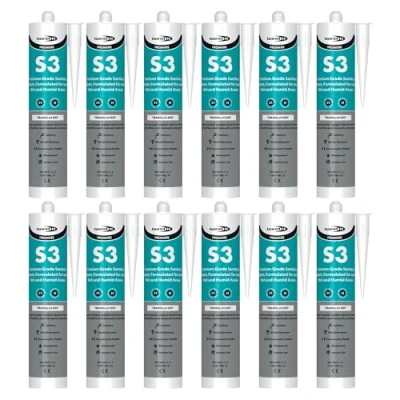 Image of Bond It S3 Sanitary Silicone Sealant 12x Translucent, 285ml Premium Grade Mould Resistant Waterproof Flexible Ideal for Home Bathrooms Kitchens &amp; Humid Areas