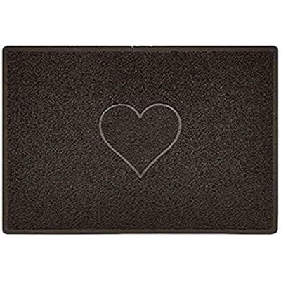 Image of Nicoman Heart Embossed Shape Entrance Door Mat Dirt Trapper Washable Barrier Doormat Indoor or Outdoor (Large, Brown, 90 x 60cm)