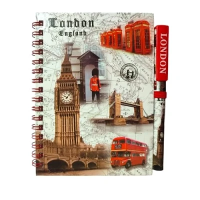 Image of Stationary A6 London Notepad Notebook &amp; Pen UK Wire bound Note pad Souvenirs Memo book British Souvenir Gift Set