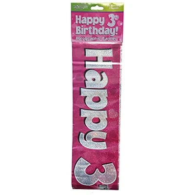 Image of 9ft Banner Happy 3rd Birthday Pink holographic