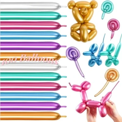 Image of 100pcs Modelling Balloon, 260Q Long Balloons for Balloon Animals Twisting Balloons, Metallic Classic Magic Party Supplies Christmas Decorations