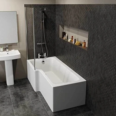 Image of 1600mm L Shaped Left Hand Shower Bath Bathtub Screen Front End Panel Acrylic Bathroom