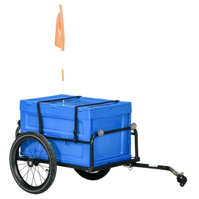 Image of HOMCOM Bicycle Cargo Trailer with 65L Foldable Storage Box &amp; Safe Reflectors Blue