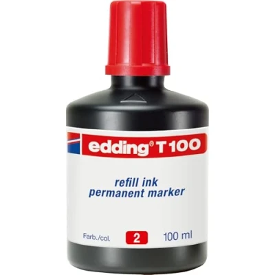 Image of edding T 100 refill ink permanent marker red ml with drop dispenser system, for quick refilling of almost all markers