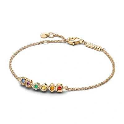 Image of Marvel 14k gold plated bracelet with red, orange, yellow, green, purple and blue crystal, 18