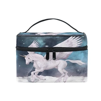 Image of Makeup Bag, Unicorn Artist Print Cosmetic Toiletry Storage Large Travel Handle Personalised Pouch with Compartments for Teenage Girl Women Lady