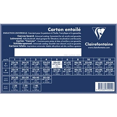 Image of Clairefontaine Ref 34002C White Canvas Board (Portrait) 35 x 27cm 3mm Thick, Made from 100% Cotton, Suitable for Oil &amp; Acrylic Paints, Acid Free Surface