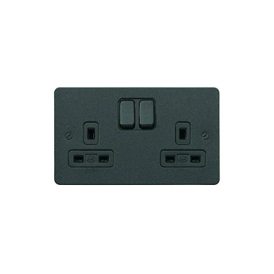 Image of MK Edge K14347LBKB Double Switch Socket with Dual Earth/Double Pole Lustrous Black