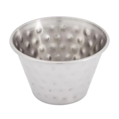 Image of Olympia Sauce Cup Hammered St/St 115ml 4oz (Box 12), Silver