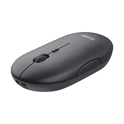 Image of Trust Puck Wireless Mouse, Bluetooth or 2.4 GHz with USB Mini Receiver, Rechargeable Battery, Silent Clicks, DPI Button, Light Computer Mouse for Laptop, PC, Mac, Chromebook Black