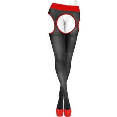 Image of Sesto Senso Sexy Suspender Stockings 15 Den Strip Panty Lace Garter Belt Mock Tights 3 M Black+Red
