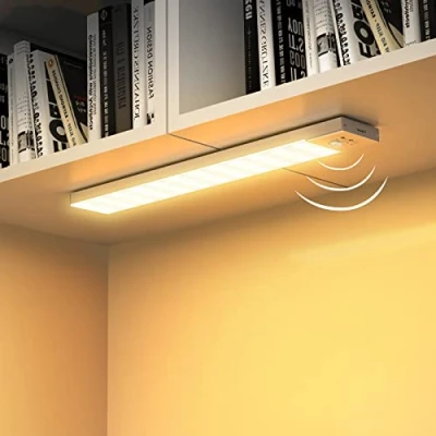 Image of OUILA Motion Sensor Wardrobe Light, 3000K USB Rechargeable 1000mAh Under Cabinet Lights Wireless Night Light 36 LED for Stairs, Wardrobe, Hallway, Kitchen, Garage 2 Packs