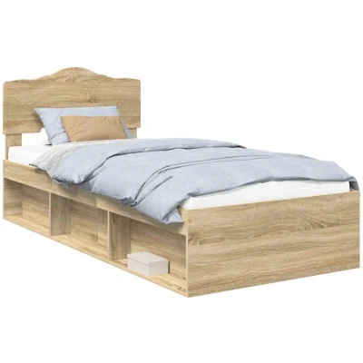 Image of vidaXL Bed Frame with Headboard Sonoma Oak 75 x 190 cm Solid Pine Wood