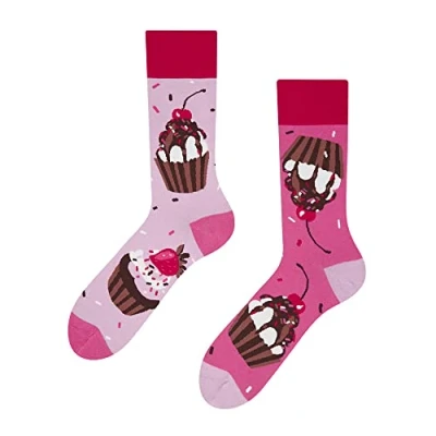 Image of Dedoles Unisex Socks for Women, Men &amp; Kids Cotton Funny Designs Football Bicycle Horses Plants Firefighter Gift Mismatched, Design: Rosy Cupcakes, Colour: Pink, Size: 3 5 M / 2 4,5 W UK