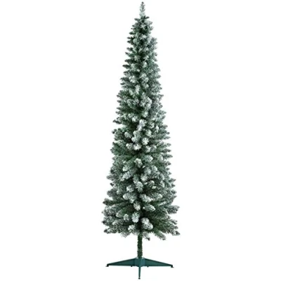 Image of BPIL Snowy Flocked Pencil Slim Artificial Christmas Xmas 5FT/6FT/7FT Tree Beautiful Decoration Snow Tipped (6FT 180CM)