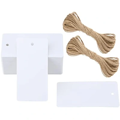 Image of G2PLUS Gift Kraft Paper Tags, 4.5 x9 CM Luggage Wedding Labels, 300g/m² Large Blank Tags with String, 100 PCS White for Birthday Party, Favors