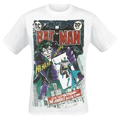 Image of Batman Men&#039;s Joker Comic Short Sleeve T Shirt, White, Small