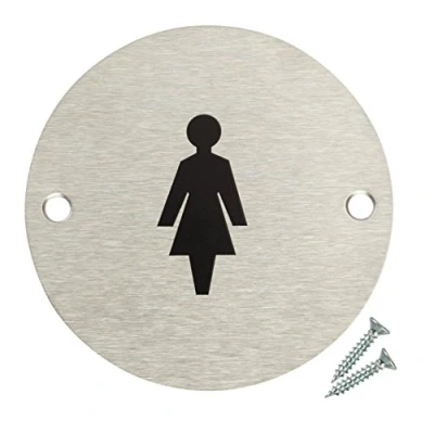 Image of Fire Door Guru® Female Toilet Sign 76mm Disc Stainless Steel Safety Fixings Included