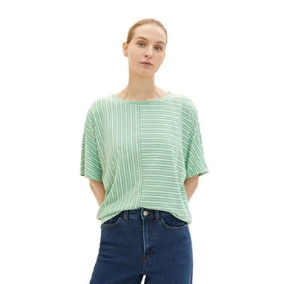 Image of TOM TAILOR Ladie&#039;s 1035489 T Shirt, 31135 Green White Horizontal Stripe, L