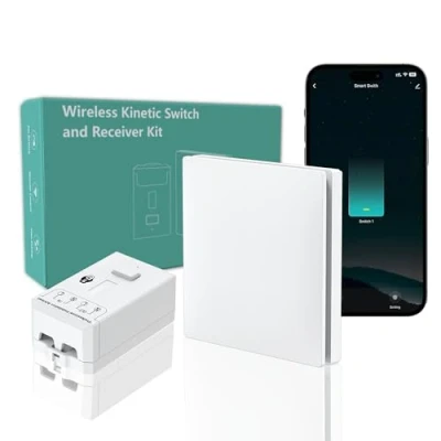 Image of Wireless Light Switch Kit, Wifi Smart Switches, No Wiring Battery Free Waterproof Kinetic Remote Control, Compatible with Google Assistant and Amazon Alexa, Voice Control…