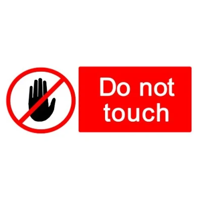 Image of 2 x Warning DO NOT TOUCH Sign Removable Self Adhesive Waterproof Durable Vinyl Label Sticker 225mm 106mm