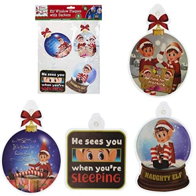 Image of Elf Behavin&#039; Badly 500138 Window Plaque Mix Colors 4 Pc Accessory