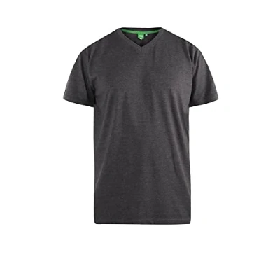 Image of D555 Duke Mens Kingsize V Neck Plain Cotton T Shirt Ribbed Charcoal 6XL (Signature)
