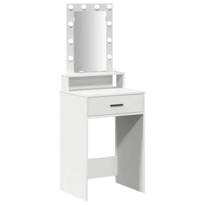 Image of vidaXL Mirror Vanity Table White MDF Dressing/Makeup with Drawer and LED Lighting 50 x 41 140 cm