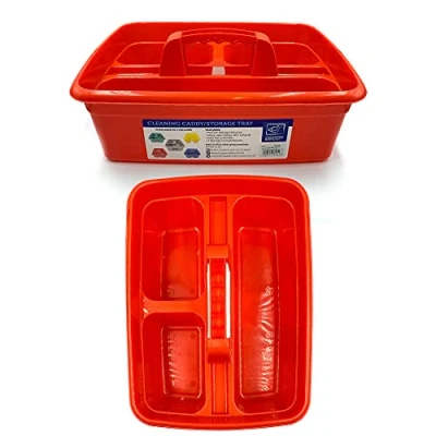 Image of TDBS The Dustpan and Brush Store Cleaning Caddy With Handle Cleaners Organiser Carry Baskets For Products (Red)