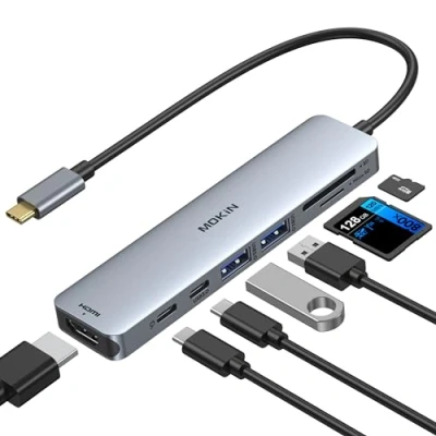 Image of USB C Hub HDMI Adapter for MacBook Pro/Air, MOKiN 7 IN 1 Dongle Mac with HDMI, Data Port,100W PD,SD/TF and 2 3.0 Dell/Lenovo/Thinkpad