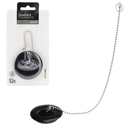 Image of AM/63 Drain Plug with Chain, 6 x 2 cm, cm Outer Diameter, Metal Chain 30 Black