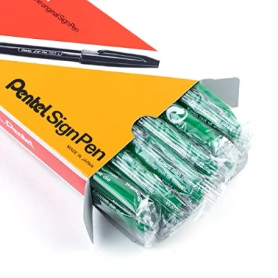 Image of Pentel Sign Pen Fiber Tipped Pen, Green Ink, Box of 12 (S520 D)