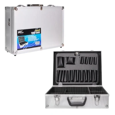 Image of Garden Mile Aluminium Lockable Tool Case with Carry Strap Tradesmen Electricians Joiner Toolbox Organiser Storage Box