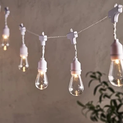 Image of Lights4fun 15 Warm White LED Clear Cap Festoon String Lights Cable Battery Operated Indoor Outdoor Use Fully Waterproof 4.2m